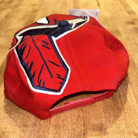 VINTAGE NWT 90' CLEVELAND INDIANS BIG INDIAN HEAD MLB BLUE/RED WOOL SNAPBACK - Picture 3 of 11